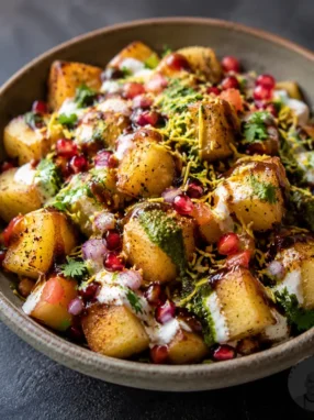 Aloo Chaat on a plate.