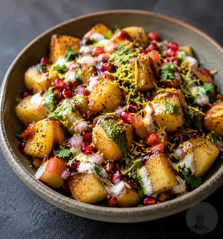 Aloo Chaat on a plate.