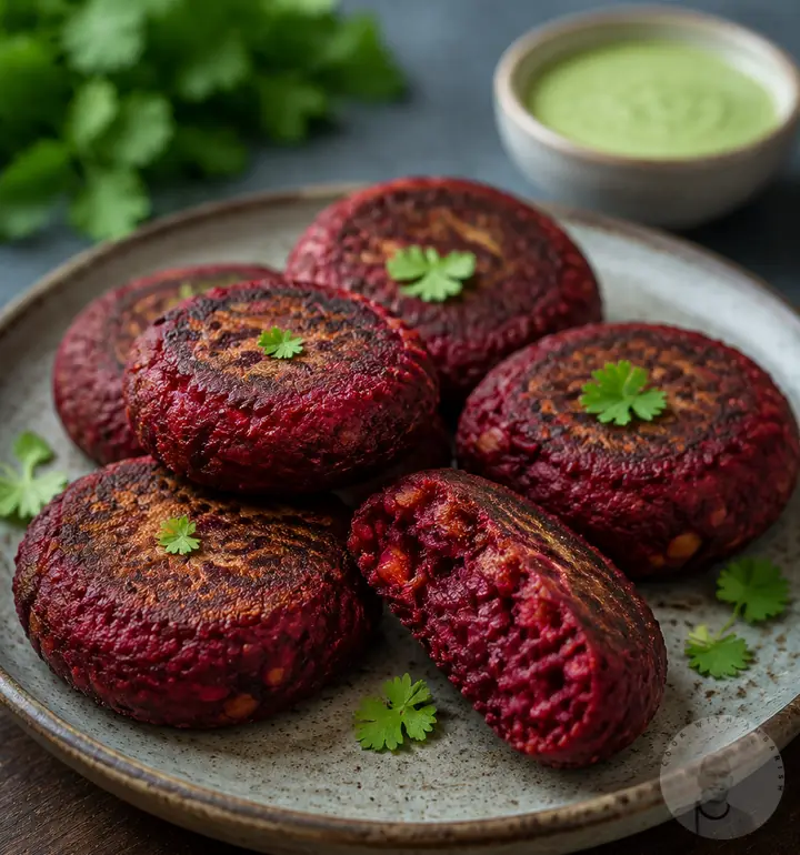 Homemade Beetroot Tikki on a plate.
