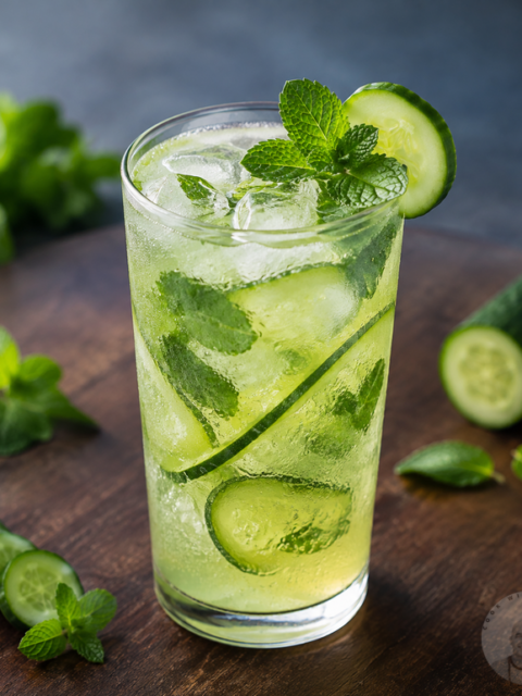 Homemade Mint Cucumber Cooler in a glass.
