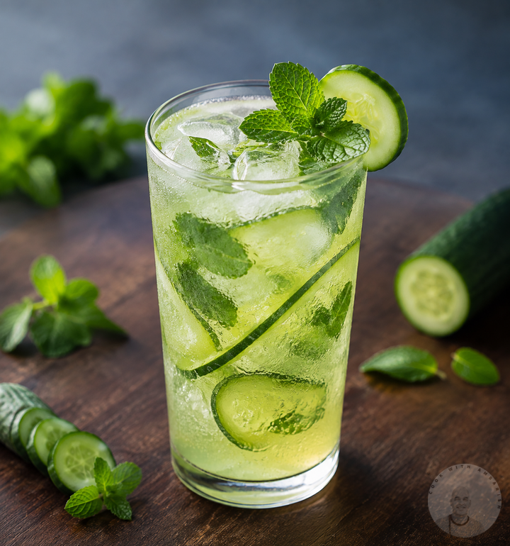Homemade Mint Cucumber Cooler in a glass.