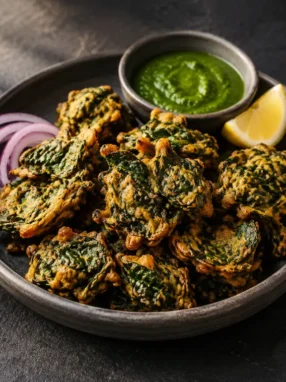 Image of Palak Pakora on a plate.