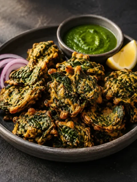 Image of Palak Pakora on a plate.