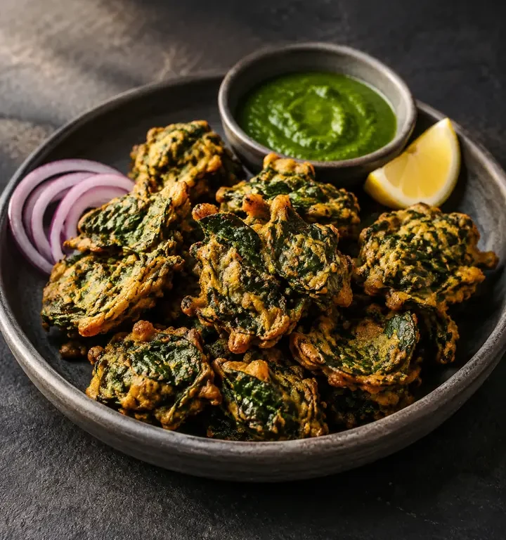 Image of Palak Pakora on a plate.