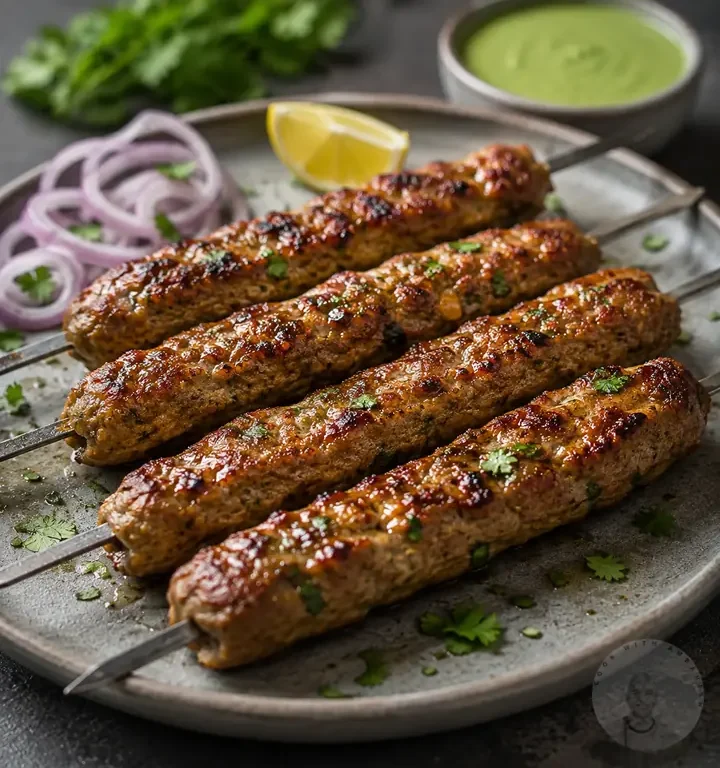 Homemade Seekh Kebab on a plate.