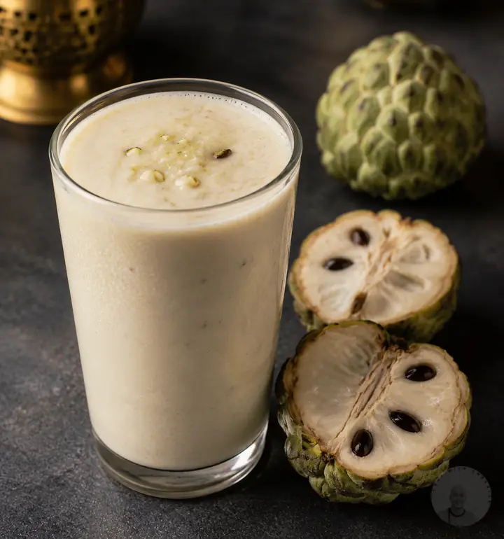 Glass of Sitaphal or Custart Apple Milkshake.