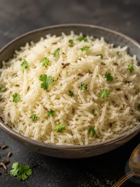 Image of Jeera Rice in a brown bowl