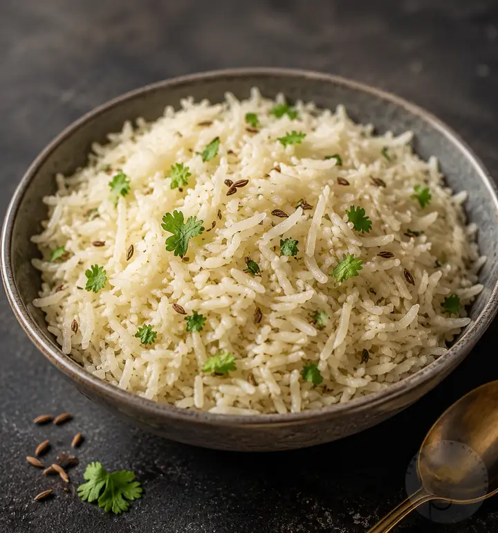 Image of Jeera Rice in a brown bowl